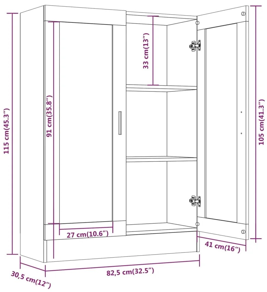 Vitrine 82,5x30,5x115 cm derivados de madeira cinzento sonoma