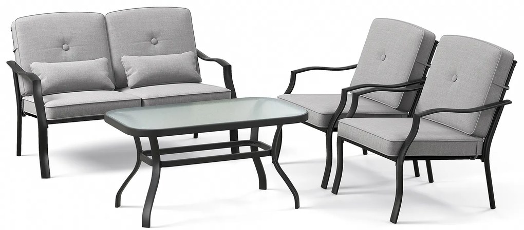 Conjunto de 4 peças para conversação ao ar livre com almofadas para encosto e cintura - Azul-marinho