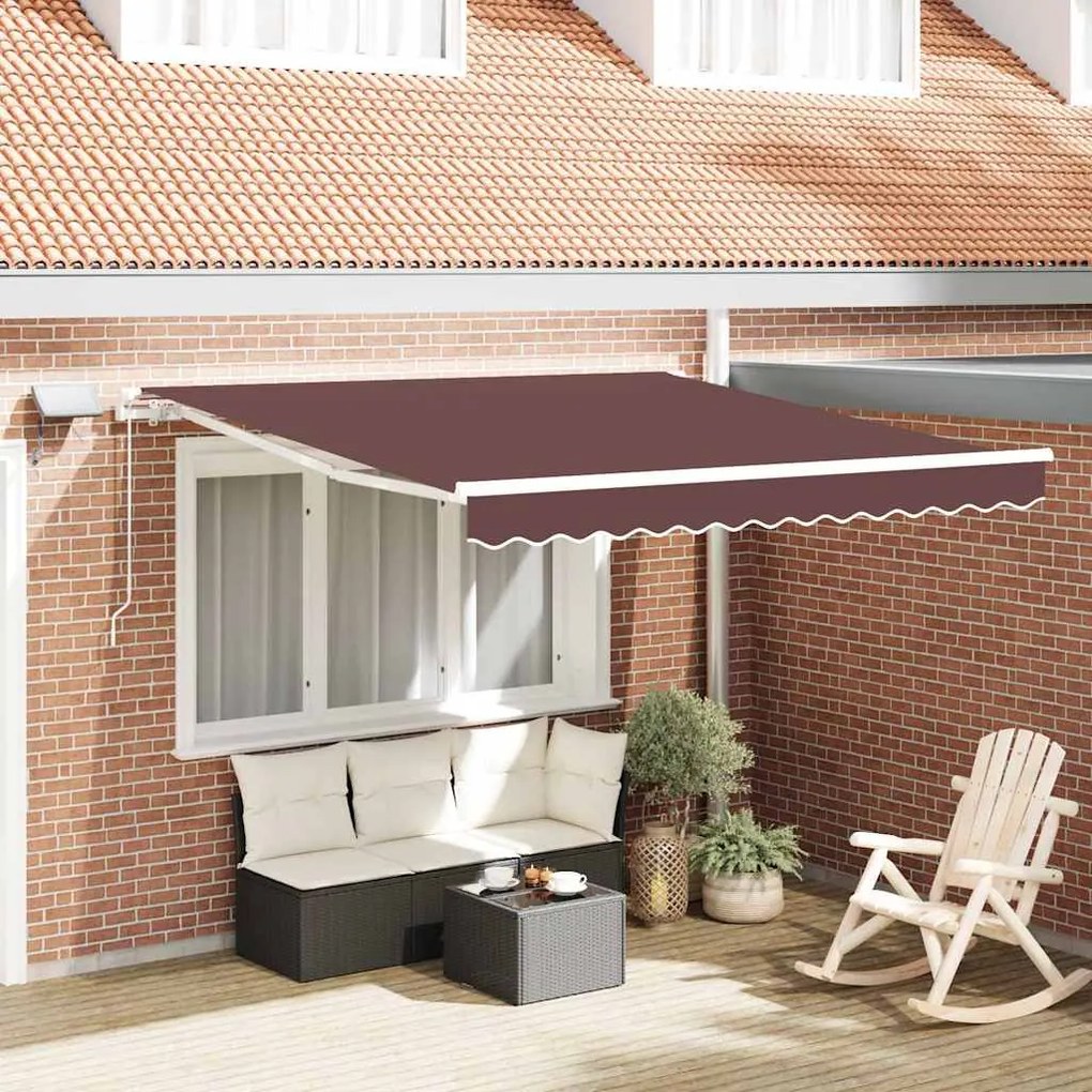 vidaXL Toldo retrátil manual com luzes LED 300x250 cm castanho