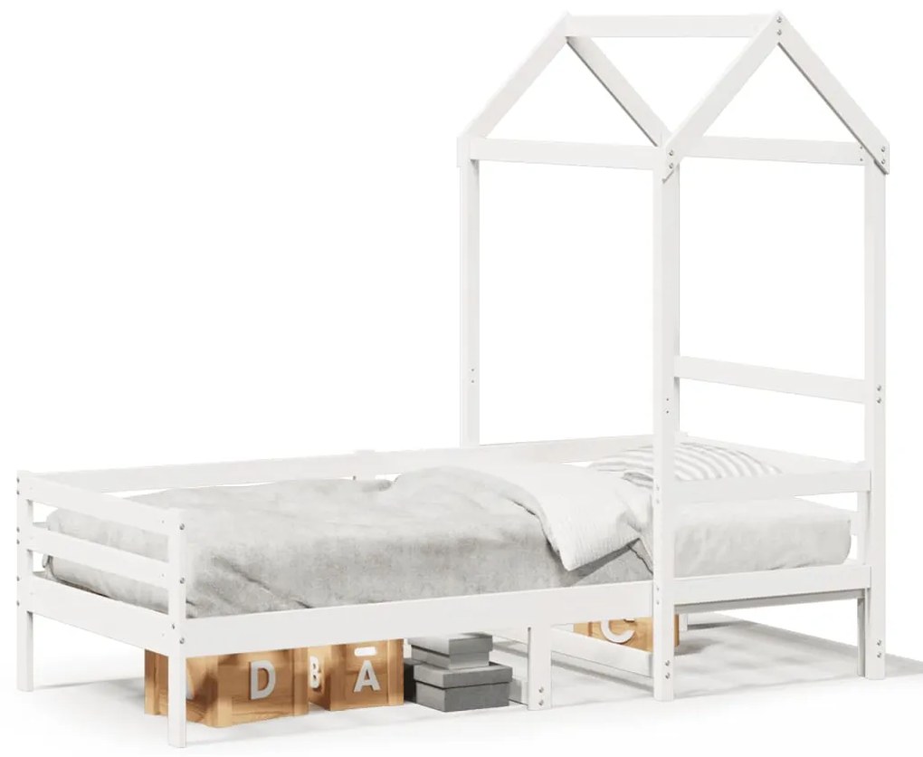 Sofá-cama com telhado 90x200 cm madeira de pinho maciça branco