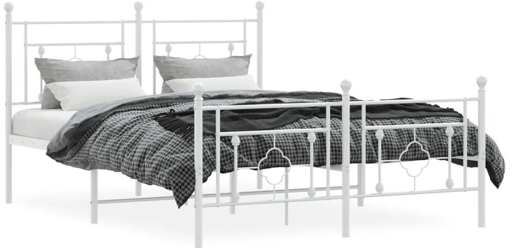 Estrutura de cama com cabeceira e pés 140x190 cm metal branco
