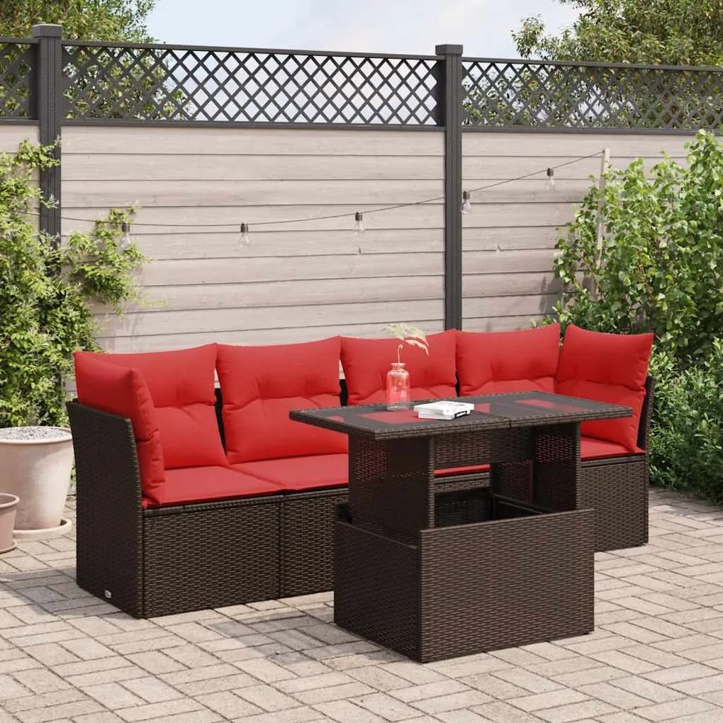 vidaXL 5 pcs conj. sofás jardim c/ almofadões vime PE/acácia castanho
