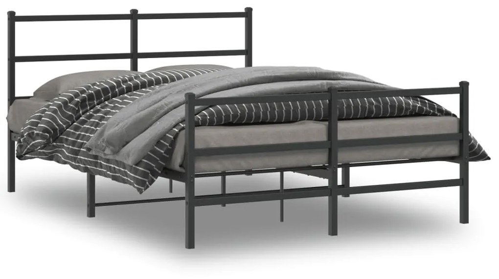 vidaXL Estrutura de cama com cabeceira e pés 135x190 cm metal preto