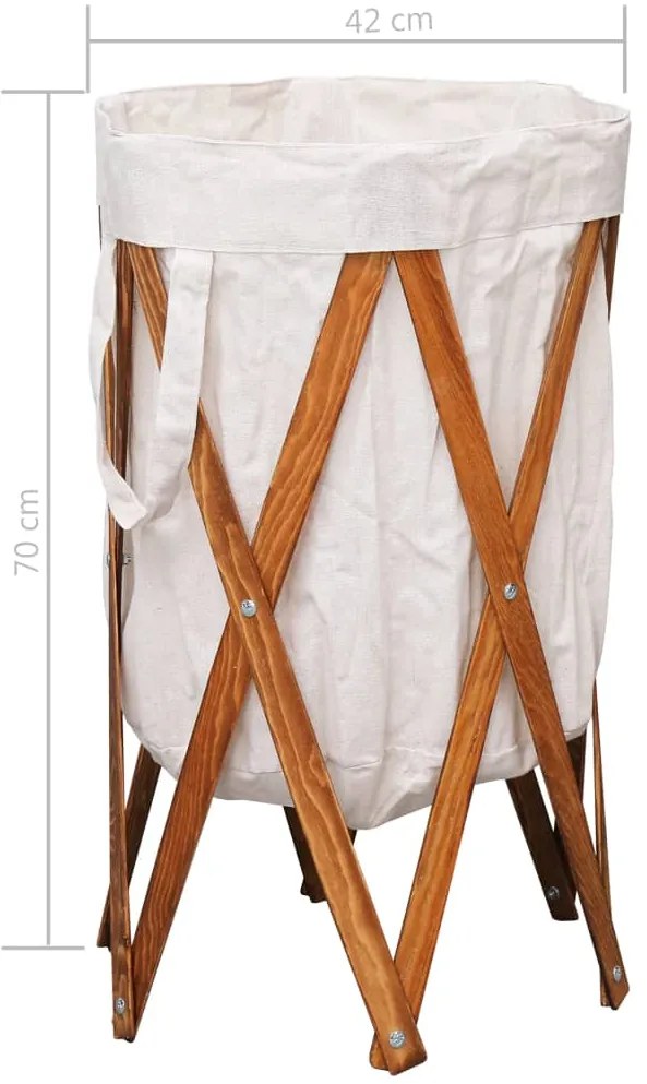 Cesto para roupa suja dobrável madeira e tecido creme
