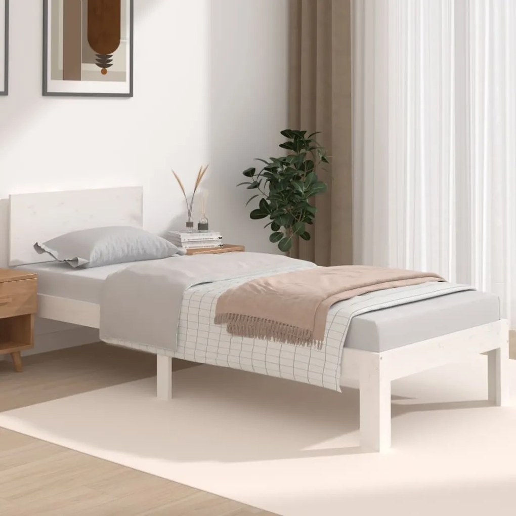 Estrutura cama pequena solteiro 75x190 cm madeira maciça branco