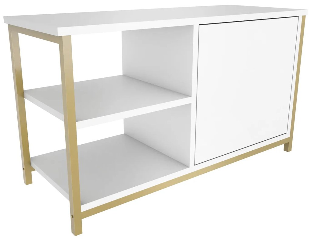 Móvel TV Muskegon – Dourado e Branco – 89,6 x 35,3 x 50,8 cm