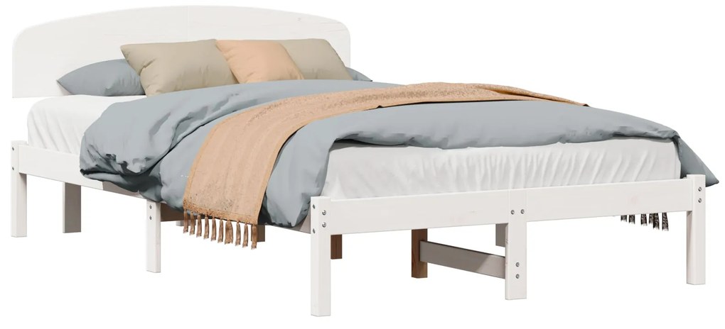 Estrado de Cama com Cabeceira Branco 140x190 cm Madeira Pinho
