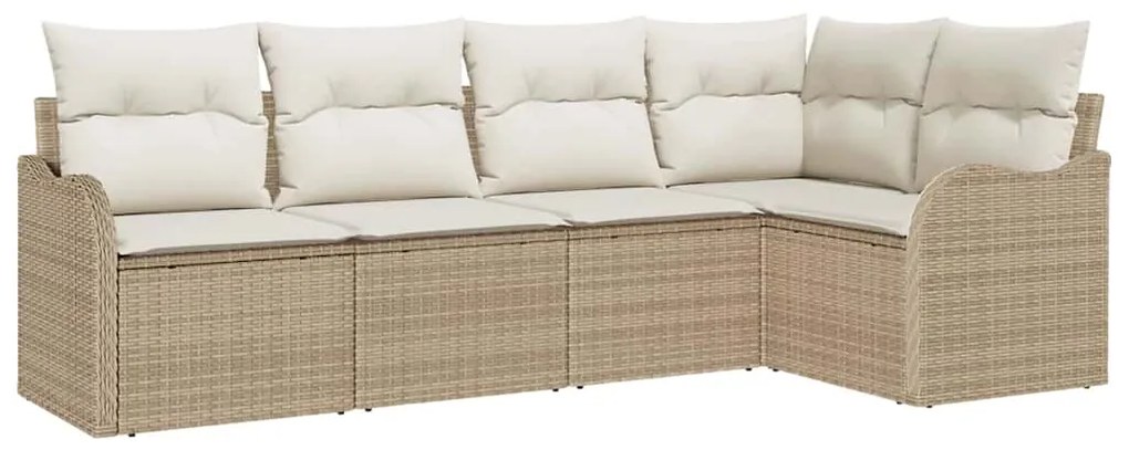 Conjunto de Sofá de Jardim 5 Peças com Almofadas beje, Rattan Poliprop