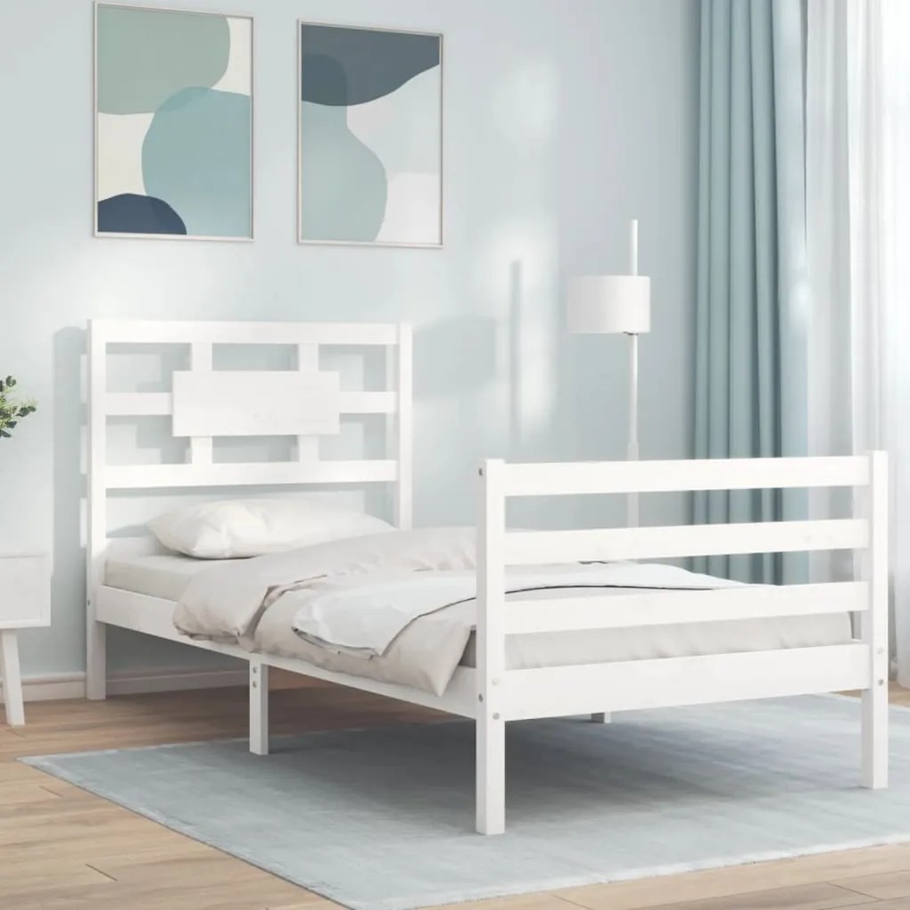 Estrutura de cama com cabeceira 100x200cm madeira maciça branco