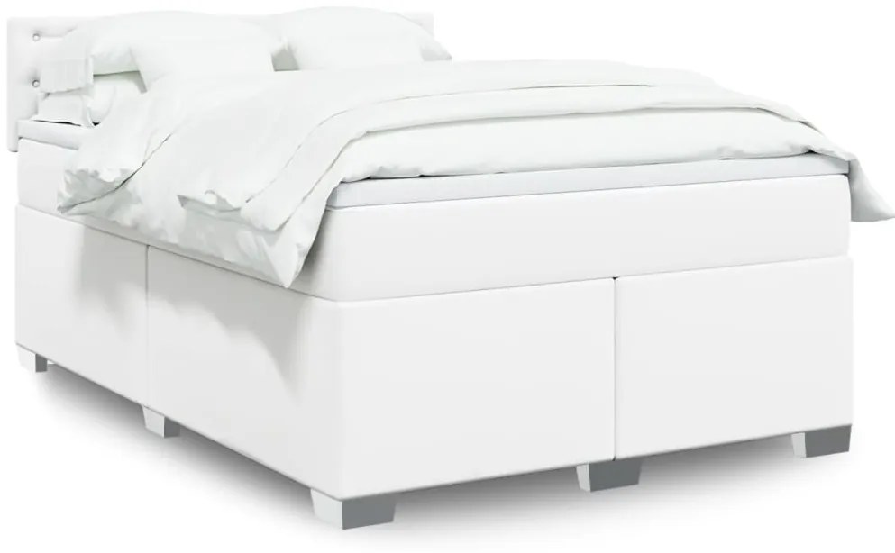 vidaXL Cama com molas/colchão 140x190 cm couro artificial branco
