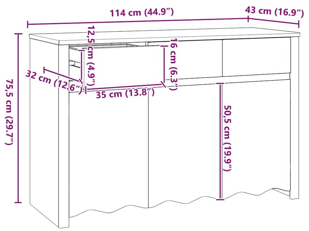 Buffet vidaXL "DRAMMEN" 114x43x75,5 cm Madeira Sólida de Pinheiro