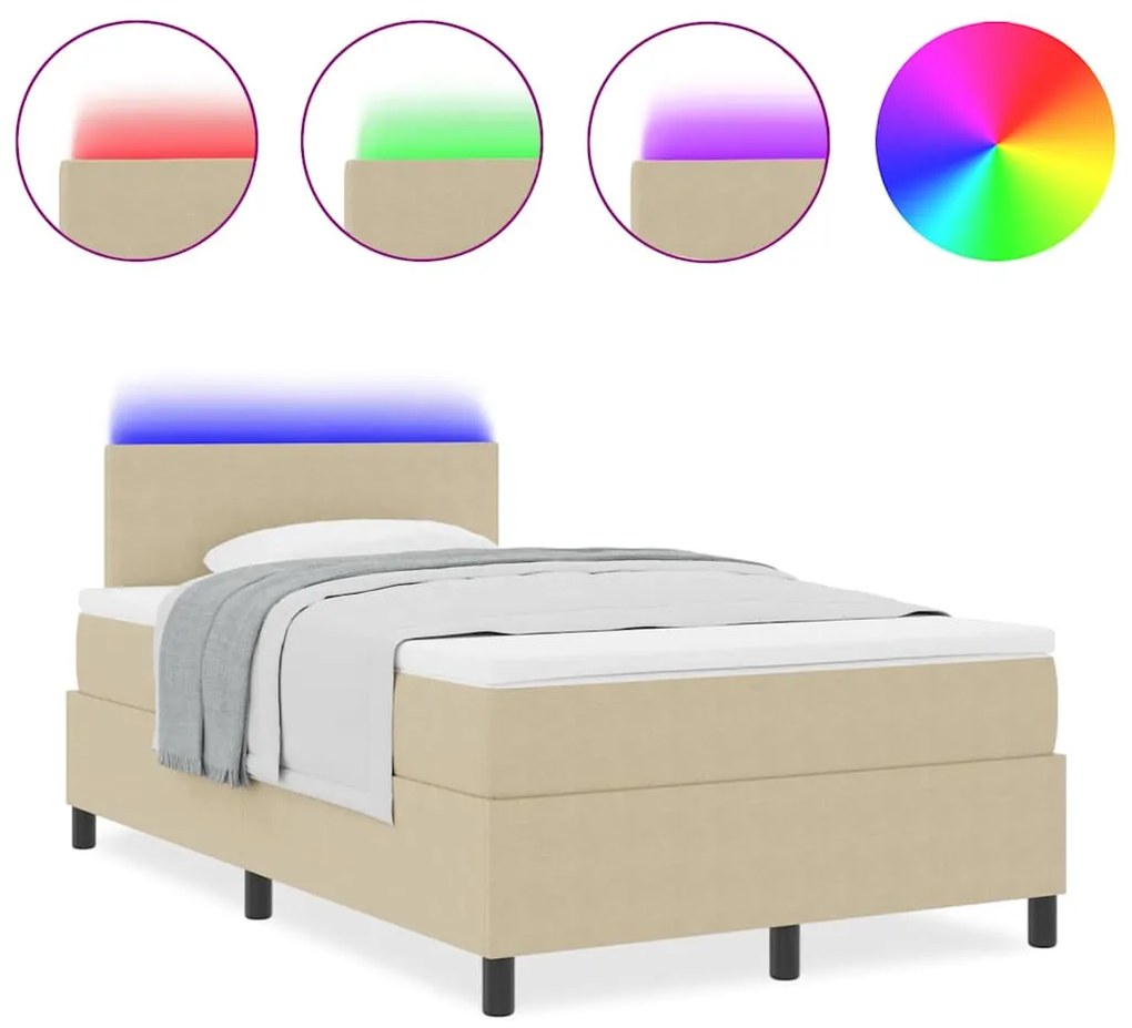 Cama Box Spring com Colchão &amp; Luz LED Verde Cinza 120x200 cm Tecido de