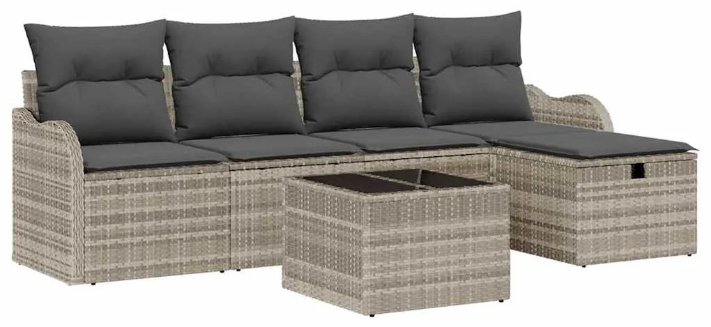 Conjunto de Sofás para Jardim de 6 Peças com Almofadas Cinza Claro de