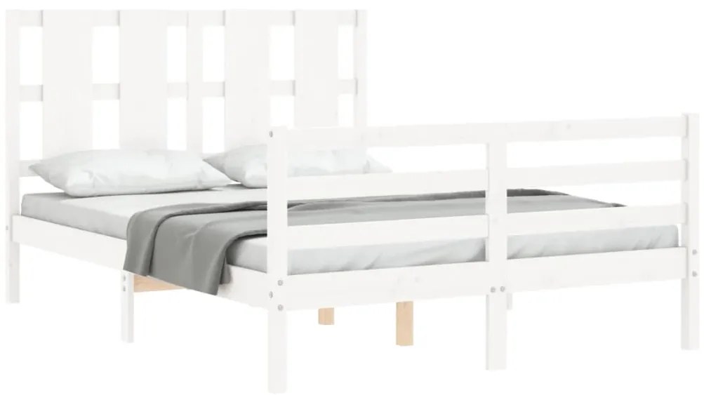 Estrutura de cama de casal c/ cabeceira madeira maciça branco