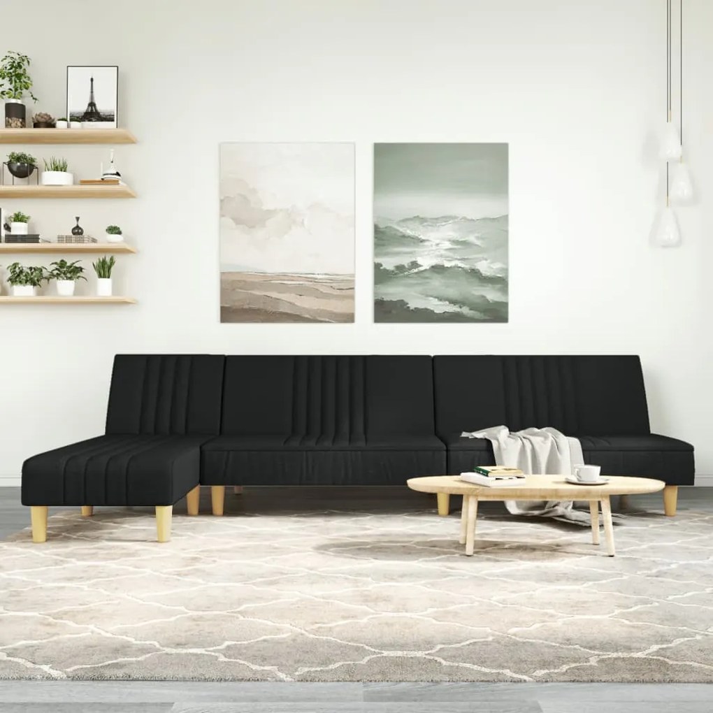 3157237 vidaXL Sofá-cama em forma de L 279x140x70 cm tecido preto