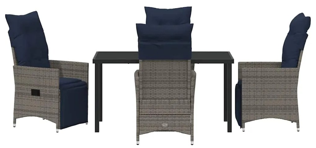 Conjunto de Jantar vidaXL de 5 Peças com Almofadas em Rattan Cinza Pol