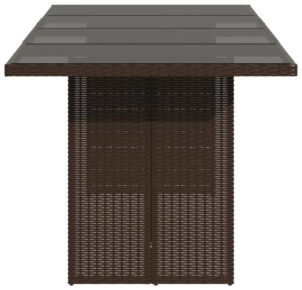 Mesa de jardim com tampo de vidro 190x80x74 cm vime PE castanho