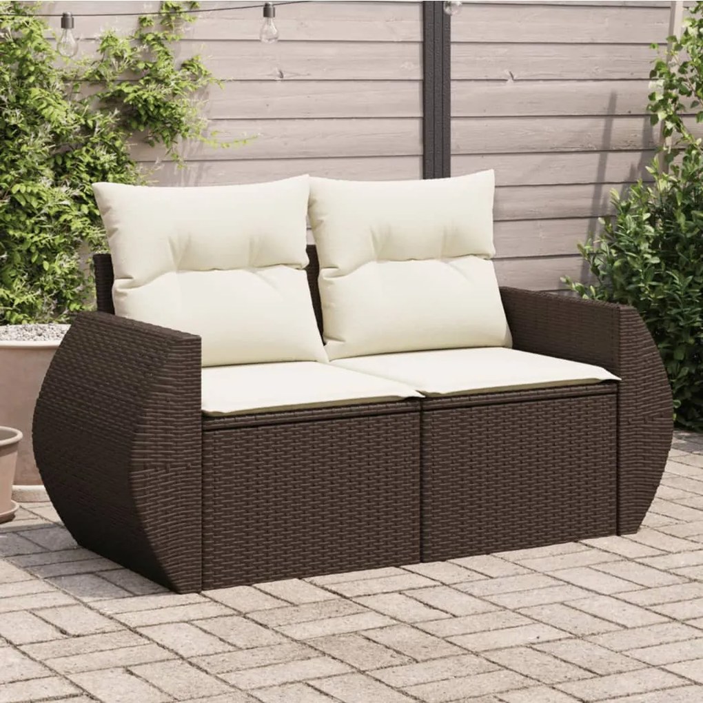 vidaXL Sofá de jardim com almofadões 2 lugares vime PE castanho