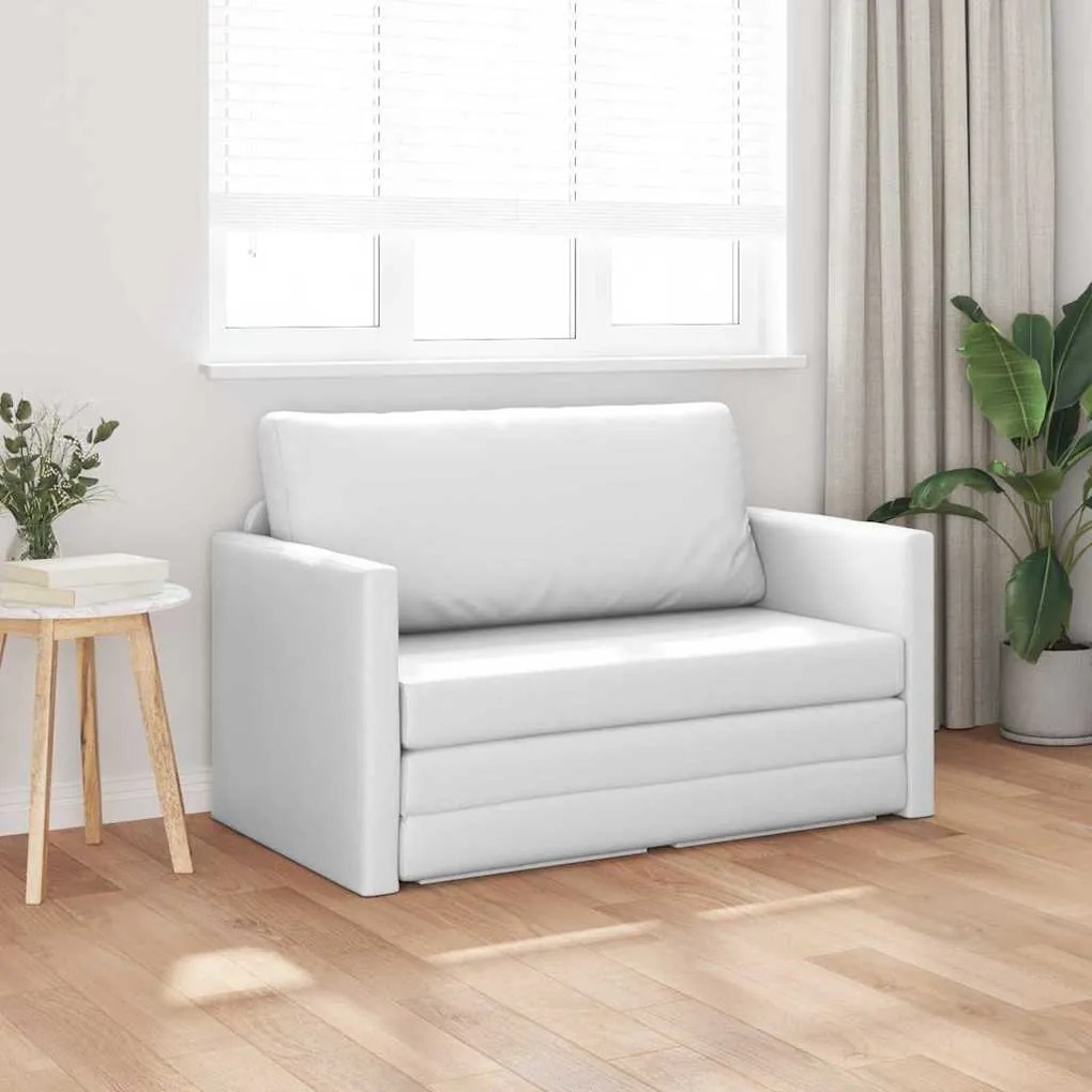 Sofá Cama de Chão 2-em-1 Branco 124x71x78 cm Couro Sintético