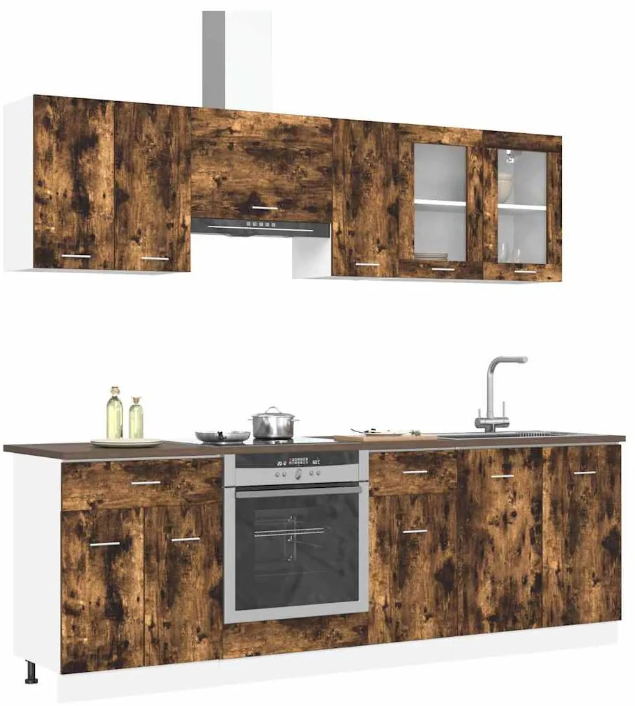 Conjunto de Armários de Cozinha 8 Peças Carvalho Fumado Madeira de Eng