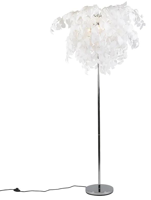 Candeeiro de pé romântico cromado com folhas brancas - Feder Design,Moderno