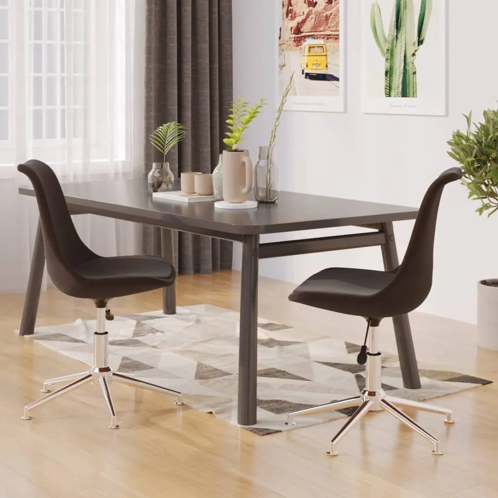 vidaXL Cadeiras de jantar giratórias 2 pcs tecido castanho-escuro