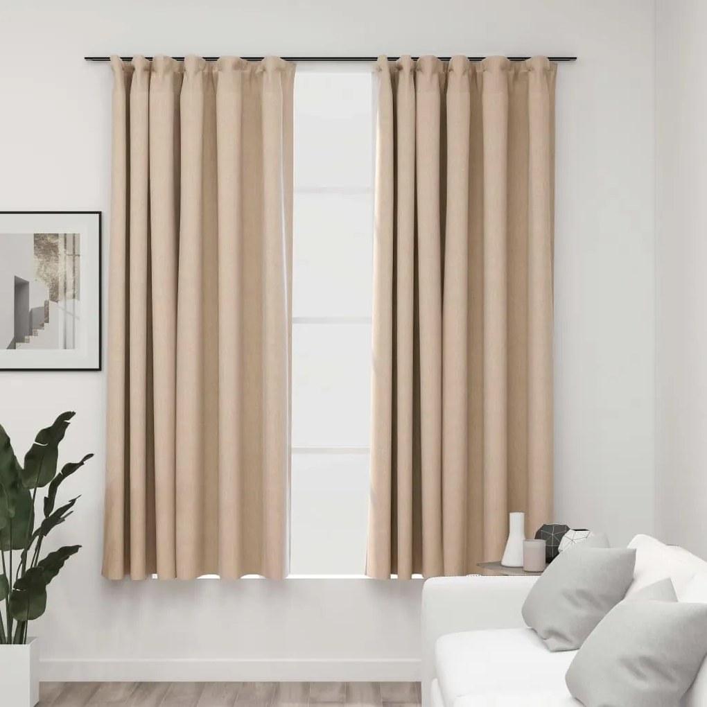 vidaXL Cortinas opacas aspeto linho c/ ganchos 2 pcs 140x175 cm bege
