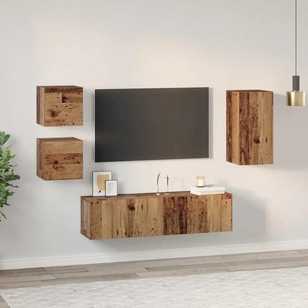Conjunto de móvel de TV 5 pcs Madeira antiga 30.5 x 30 x 60 cm