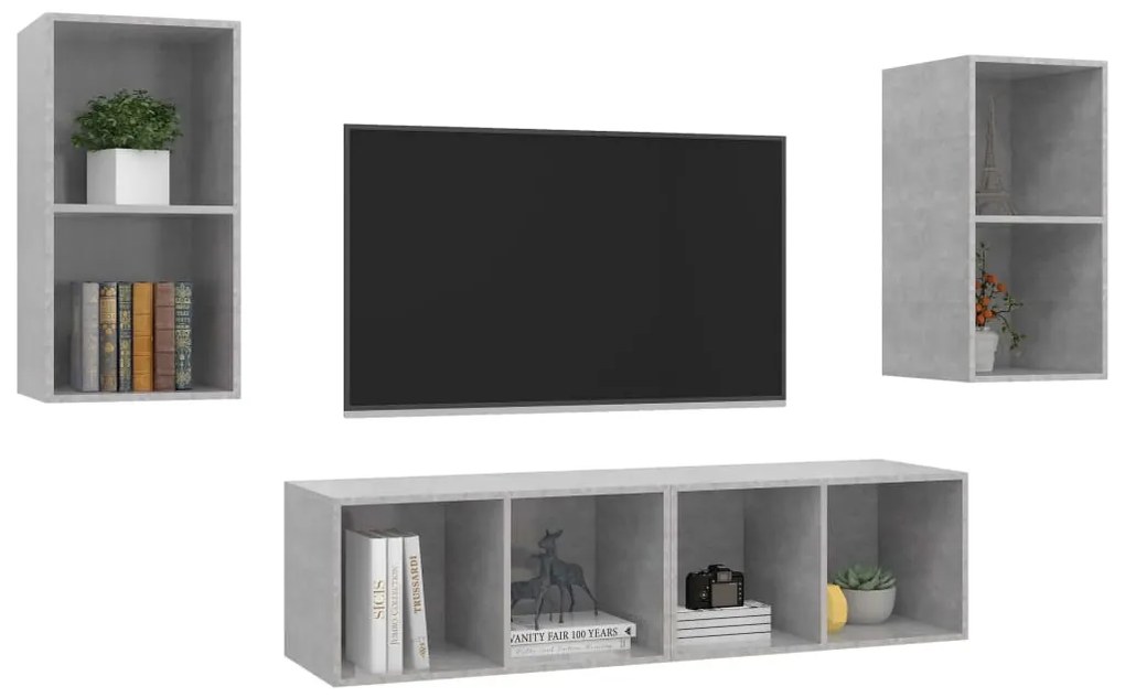 Armários de parede para TV 4pcs derivados madeira cinza cimento