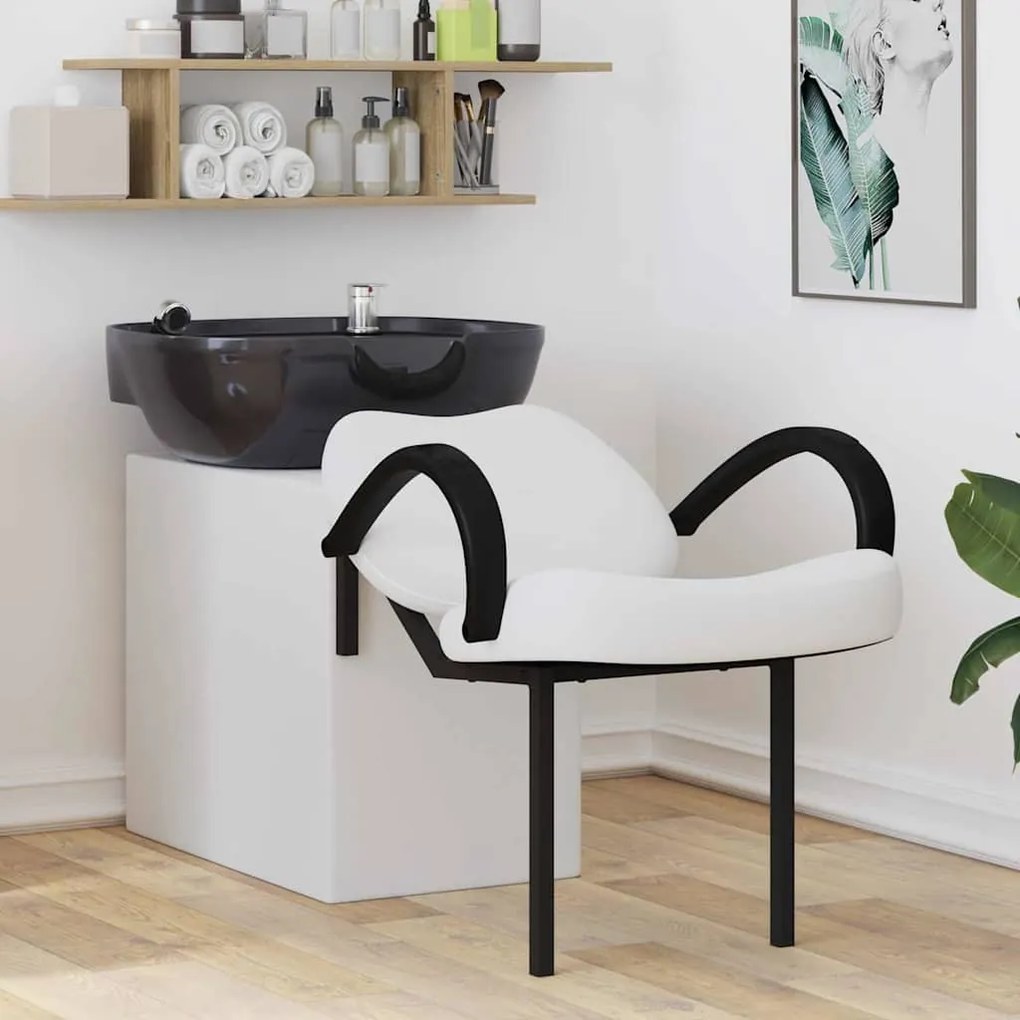 vidaXL Cadeira de Shampoo Manual Branco e Preto 63 x 141 x 92 cm PVC