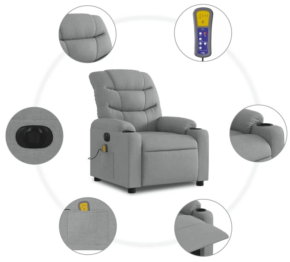 Poltrona de massagens reclinável elétrica tecido cinzento-claro