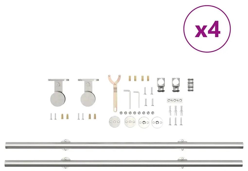 Kit ferragens p/ porta deslizante 200cm aço inoxidável prateado