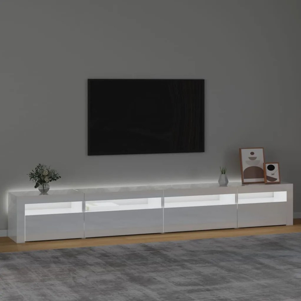 Móvel de TV com luzes LED 270x35x40 cm branco brilhante