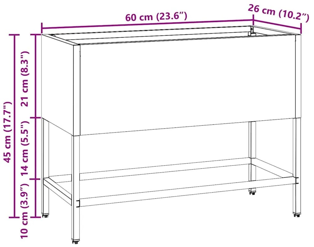 Jardineira Elevada vidaXL 60x26x45 cm Aço Galvanizado