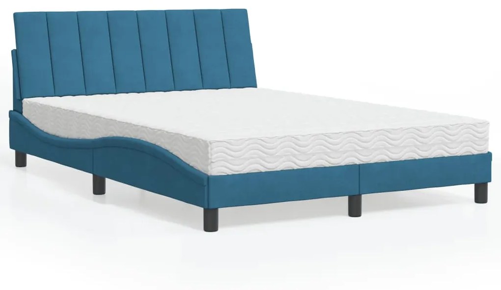 Cama com colchão 140x190 cm veludo azul