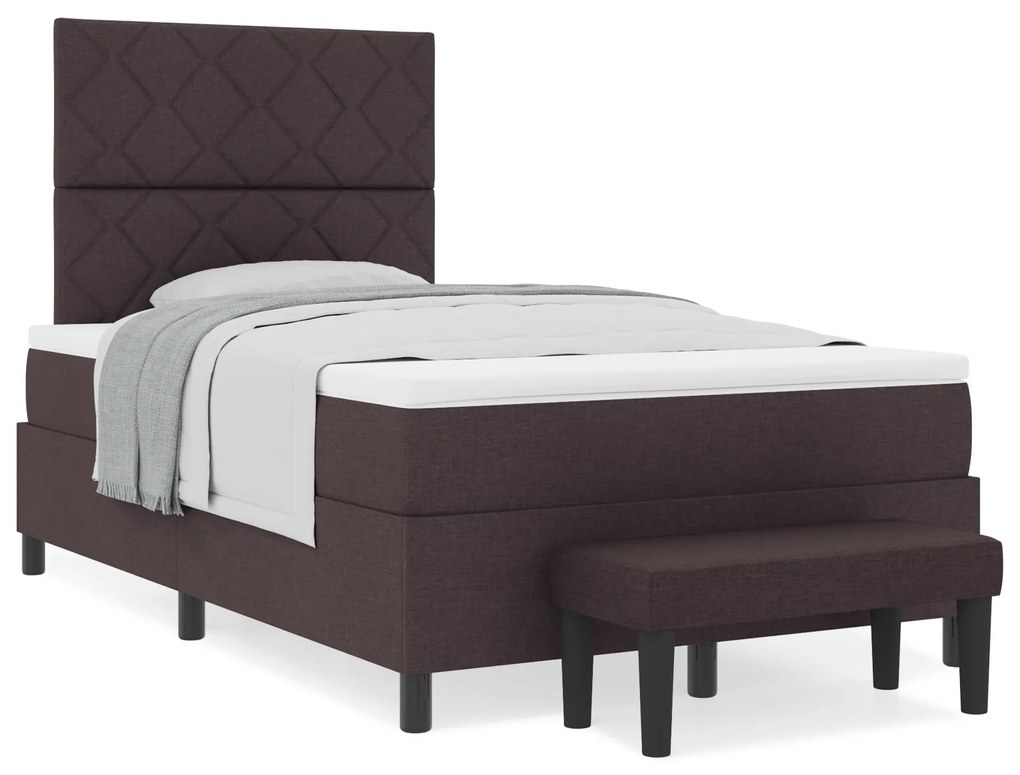 Cama Box com Colchão e Banco Castanho Escuro 120x200 cm Tecido