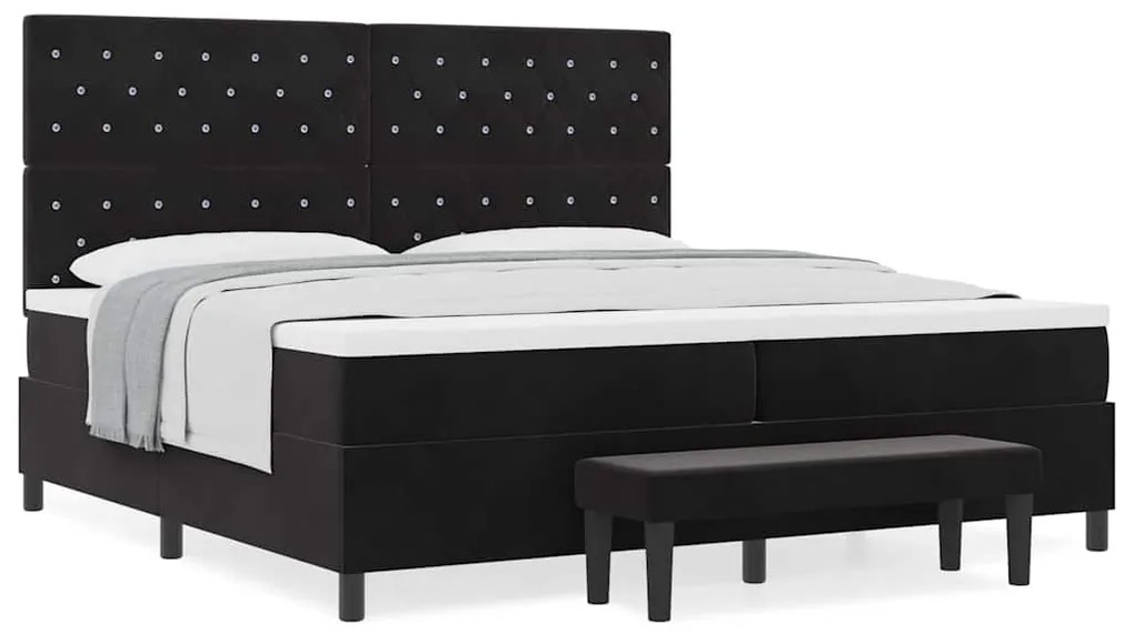 Cama Box Spring da com Colchão e Banco Preto 200x200 cm Veludo
