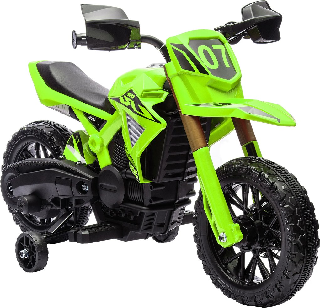 Mota Elétrica para Crianças Moto a Bateria para Crianças 6V com Rodas de Treino e Buzina 105x57x62 cm Verde