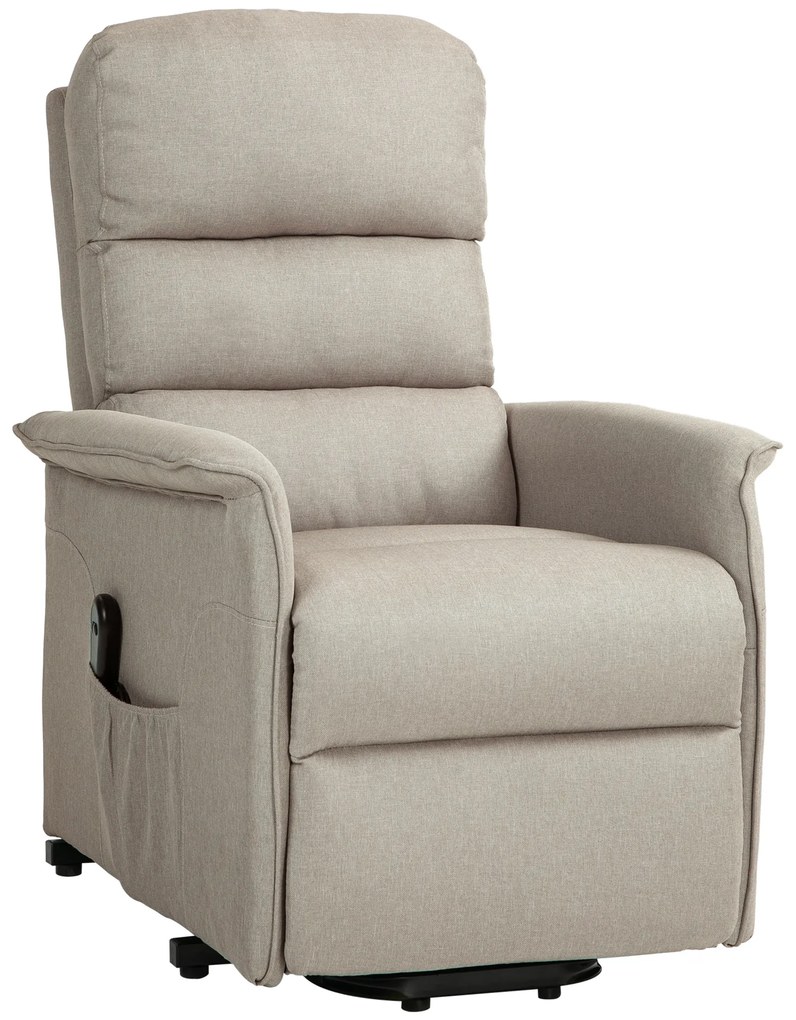 HOMCOM Poltrona Relax Reclinável Elétrica Poltrona Levanta Pessoas com Controlo Remoto e Bolso Lateral 66x90x96 cm Bege | Aosom Portugal