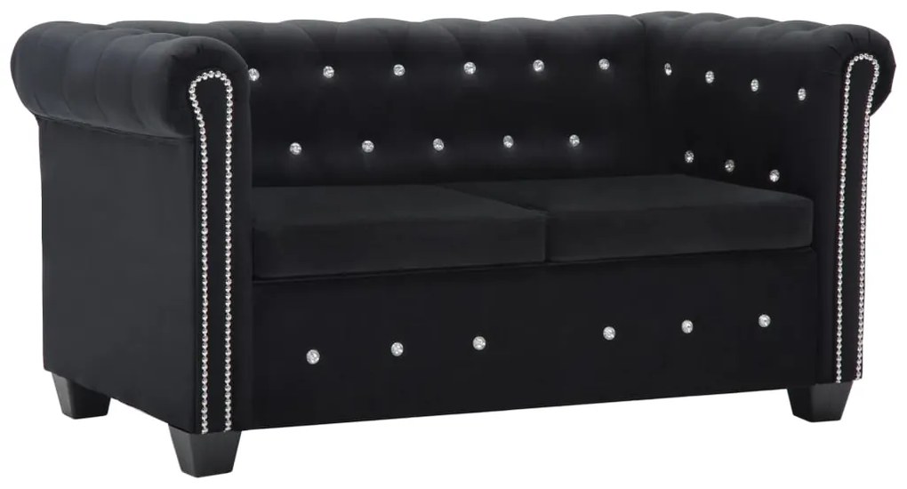 vidaXL Sofá chesterfield dois lugares estofos veludo 146x75x72cm preto