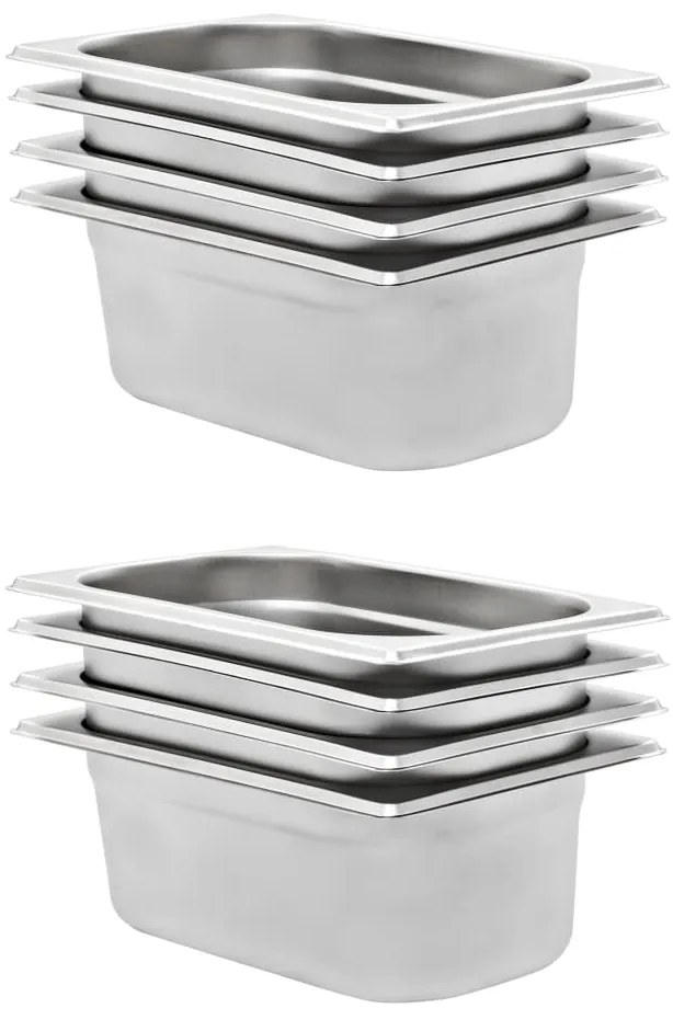 50902 vidaXL Recipientes gastronorm 8 pcs GN 1/4 100 mm aço inoxidável