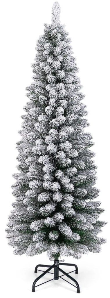 Árvore de Natal artificial com neve de 150 cm e 328 pontas de ramos Base metálica dobrável Árvore decorativa sazonal em forma fina verde + branco