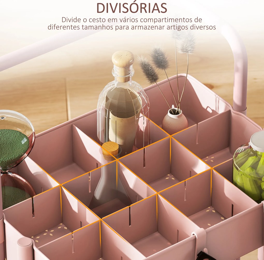Carrinho de Cozinha Carrinho de Armazenamento com 4 Ganchos 3 Cestas Removíveis 3 Caixas Suspensas 42x38x86,5 cm Rosa