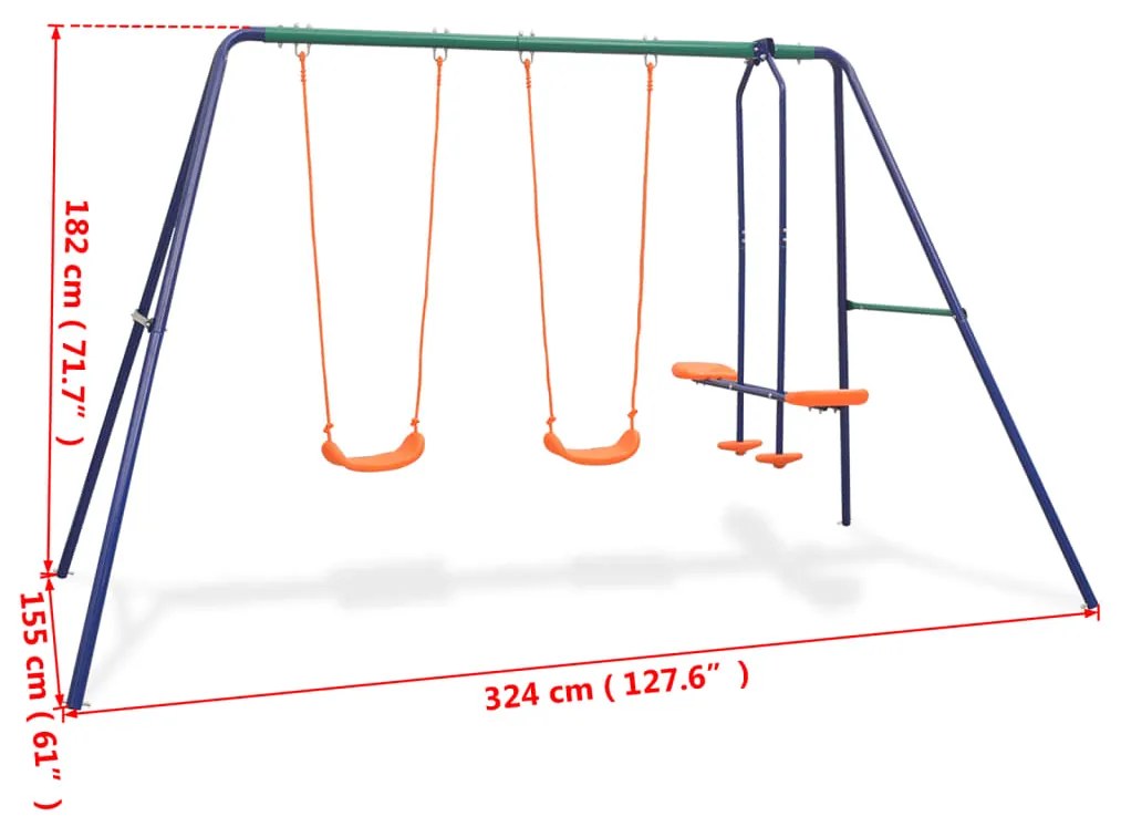 Conjunto de baloiços com 4 lugares laranja