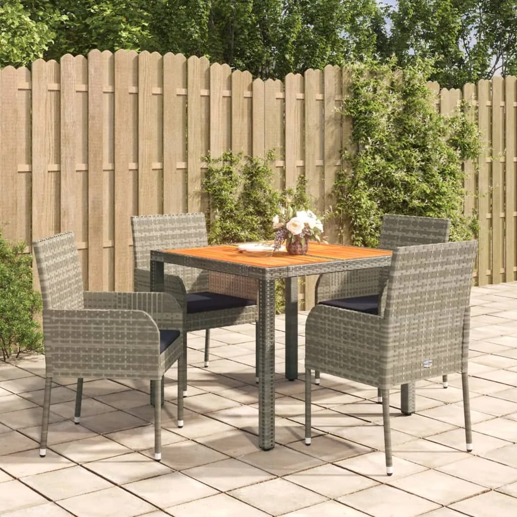 vidaXL 5 pcs conjunto de jantar p/ jardim c/ almofadões vime PE cinza