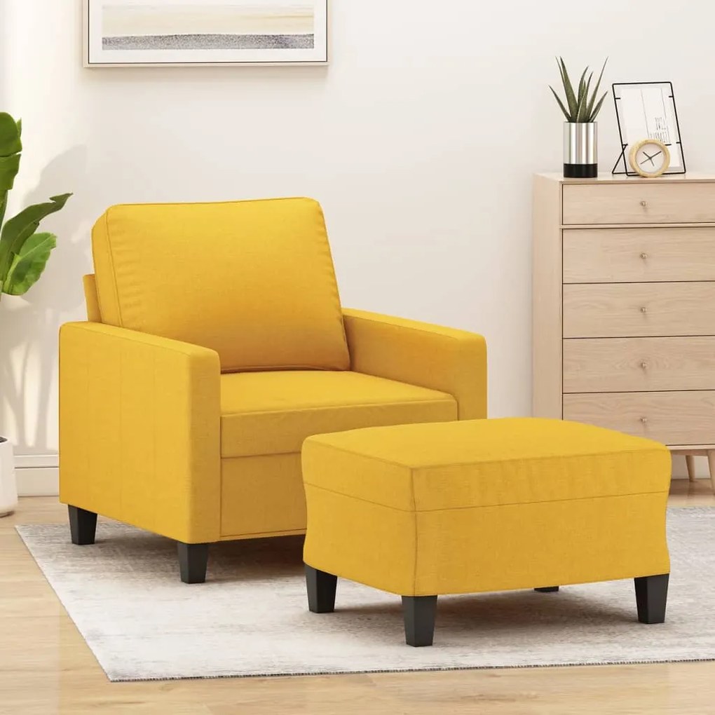 vidaXL Poltrona com apoio de pés 60 cm tecido amarelo-claro