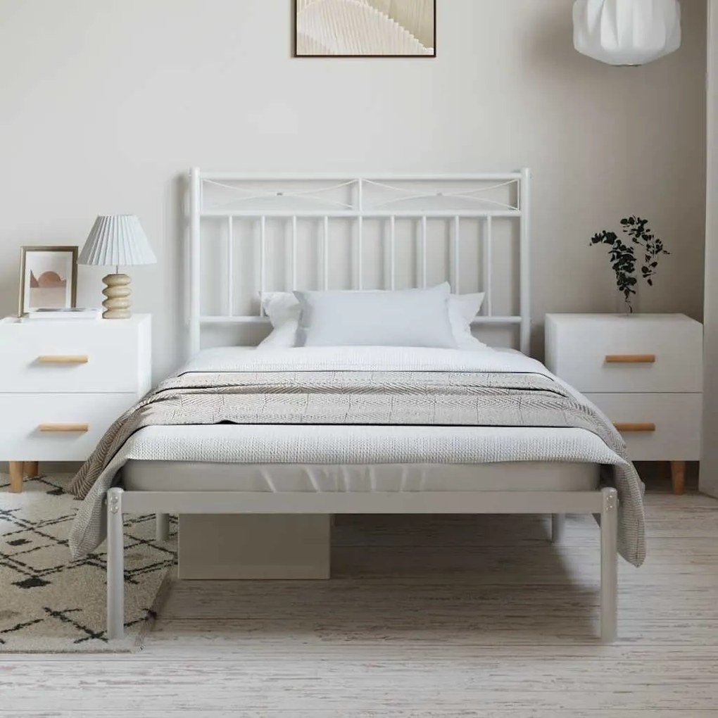 Estrutura de cama com cabeceira 100x190 cm metal branco