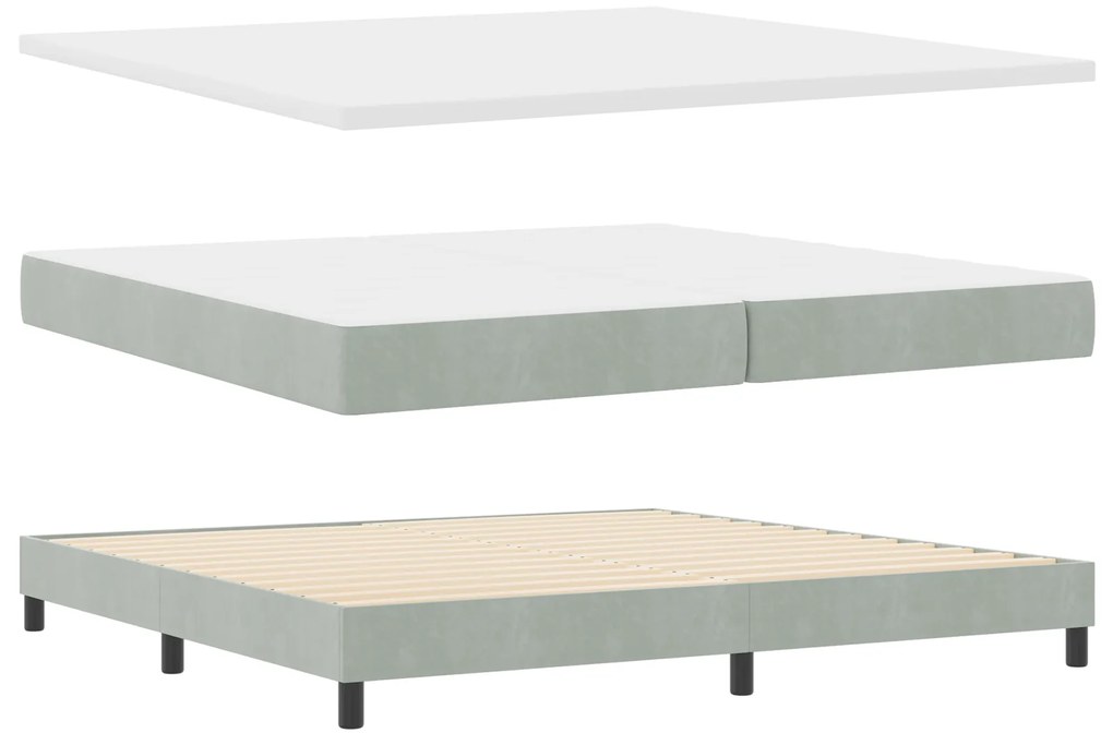 Cama Box Spring vidaXL com Colchão Cinza Claro 200x200 cm Veludo