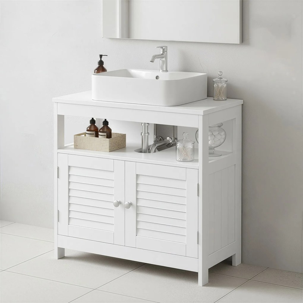 Armário de casa de banho para lavatório (NÃO INCLUIDO) com 2 portas de lâminas 30 x 60 x 60 cm Branco