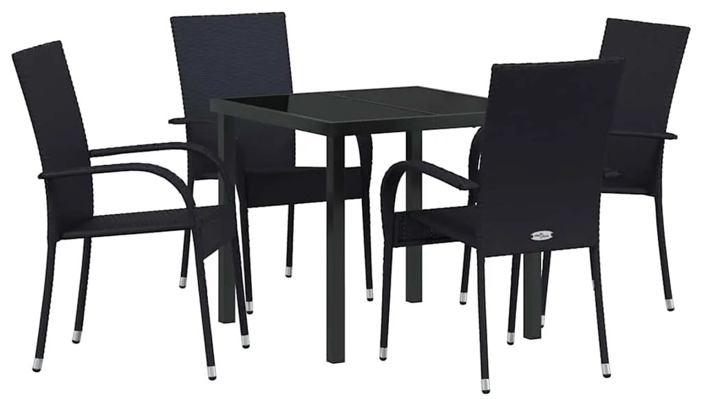 Conjunto de Jantar para Jardim 5 pcs Preto Rattan de PE